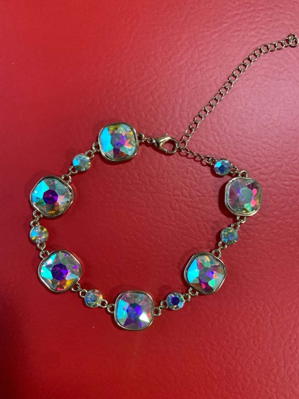 Iridescent Crystal Chain Bracelet - Multicolor Sparkle